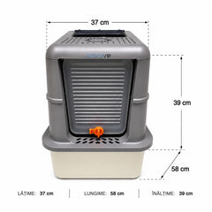 Litieră pentru Pisici Portocal 50L, Închisă cu Capac, 58 x 37 x 39 cm, Gri