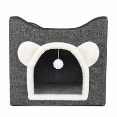 Căsuță pentru Pisici Goldie L 39x39x38 cm – Culcuș Confortabil cu Zonă de Joacă, Gri
