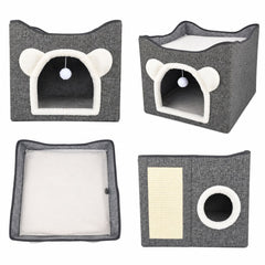 Căsuță pentru Pisici Goldie L 39x39x38 cm – Culcuș Confortabil cu Zonă de Joacă, Gri