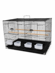 Colivie pentru Păsări BQ02 60x42x40 cm – 2 Uși, Perete Despărțitor, 4 Hrănitoare | Negru, Alb, Albastru