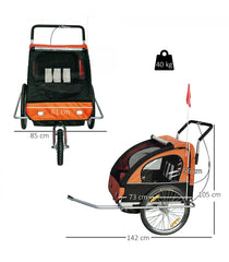 Remorca de bicicleta Homcom, portocaliu+negru, 5664-1098