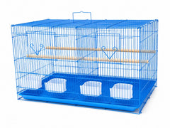 Colivie pentru Păsări BQ02 60x42x40 cm – 2 Uși, Perete Despărțitor, 4 Hrănitoare | Negru, Alb, Albastru