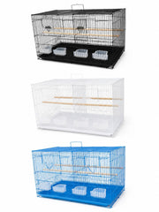 Colivie pentru Păsări BQ02 60x42x40 cm – 2 Uși, Perete Despărțitor, 4 Hrănitoare | Negru, Alb, Albastru